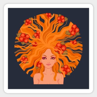 girl ginger flower red Sticker